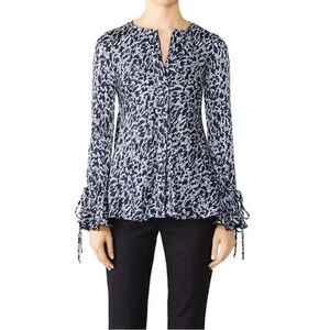 Derek Lam Blue Black Leopard Spotted Womens Button Down Blouse Size 4